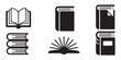 © WAZIRALI - Book icons vector black silhouette for library, education, and knowledge concepts, various styles.
