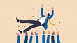 © Navee - Businessman celebrating success while crowd tosses him into the air