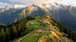 © Aurora Aesthetics - alpine golf course mountain fairway luxury resort landscape showing elevated greens and winding cart paths for premium travel campaigns and challenging championship course promotion