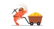 © Hilal - Cartoon delivery man with package on trolley.