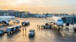 © Arham - blurred airport tarmac airplane sunset travel transport terminal runway ground handling aviation service vehicles background bokeh