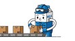 © Musalimah - Cartoon milk delivery man with bottles on wagon.
