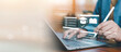© ภัทรชัย รัตนชัยวงค์ - Interactive e-learning platform displayed on a laptop and tablet, featuring digital courses, online training, virtual classrooms, knowledge management, educational technology, and professional skill