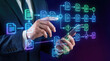 © remake - Document management and workflow automation system for business processes. Businessman using a tablet to organize digital files, records, and data through electronic paperless flowchart