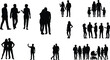 © MDMizanur - Silhouette collection of families couples business people talking and walking on white background