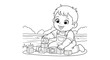 © Sulya - Happy baby playing with colorful blocks on beach.
