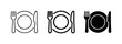 © Kavir - Minimalist restaurant icons set, plate with fork and knife vector, black and white dining symbols for food menus