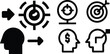 © Gfx Foysal - Targeting and audience analysis icon set with profile silhouette and bullseye symbols for business.
