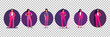 © Anik - Six confident businesswomen in pink and purple outfits standing in front of purple circles on transparent background for fashion and professionalism concepts