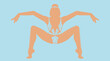 © LeNo - Illustrazione vettoriale stilizzata di una ginnasta ritmica che esegue una posa atletica con un body decorato su uno sfondo azzurro pastello, ideale per design sportivi.