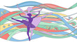 © LeNo - Illustrazione artistica di due ballerine di danza classica in posa dinamica circondate da eleganti nastri colorati e motivi floreali stilizzati su sfondo bianco