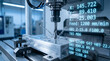 © MUHAMMAD - High-tech manufacturing process with CNC machine cutting metal, displaying real-time data interface