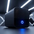 © Entoma - Compact Black Mini PC or Server with Glowing Blue Power Button in Dark Sci-Fi Room Setting
