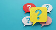 © BEGUMRUKEYA - Group of colorful speech bubbles with question marks for fa qs and customer support questions communication information dialogue solution customer thinking colorful business analysis