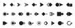 © ISATON - Bullet points. Black vector symbol collection with geometric shapes, arrows, stars, hearts in modern style. Minimal user interface elements for apps, websites, infographics. Bullet point vector.