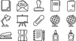 © AKTAR - Office stationery and school supplies line icon set featuring business paperwork desk tools and education symbols