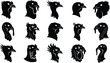 © RAC.Design-Magic - A comprehensive collection of fifteen distinct black silhouette vector icons representing various poultry and wild bird heads arranged in a clean grid layout