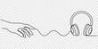 © Gerish - Abstract headphones with hand as continuous lines drawing on transparent background, Music gadget and earphones devices in simple linear style. Editable stroke. Doodle outline vector illustration pro.