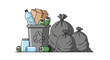 © Alpin Biyan - Full recycling bin with trash bags and household waste items.