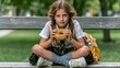 © Anuson - Young schoolgirl with pigtails sitting on a park bench and eating a snack during a break