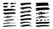 © estate - Black highlighter brush stroke lines set for underline banners, dry paint marker stripes, rough grunge ink smears and bold hand drawn highlight elements, Grunge paint lines