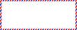 © Aluna - Airmail Envelope frame images with strips. International vintage letter border. Retro air mail postcard with blue and red stripes.  Empty classic postal frame. Vector illustration