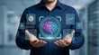 © emad - AI-Powered HR Evaluation and Performance Appraisal. Automated Review of Assessment Scores. Businessperson Holding AI Icons and Analytics Charts