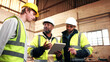 © peopleimages.com - Planning, tablet and men in workshop for woodwork, manufacturing and project contractor. Furniture, production and carpenter people in joinery factory with tech in warehouse for team collaboration