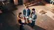 © peopleimages.com - Above, men and meeting in carpentry workshop, tablet and clipboard with inspector for project management. Lumber, woodworking and collaboration with team, tech and paperwork for supervisor feedback