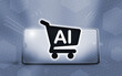 © sh99 - Ilustración 3D de un smartphone moderno que muestra un carrito de compras digital con el texto IA, simbolizando la inteligencia artificial aplicada al comercio electrónico y ventas online.