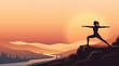 © Narissara  - Yoga silhouette of woman in warrior pose on cliff at sunset