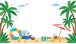 © MDSohag - Bright Summer Beach Horizontal Flat Vector Banner with Tropical Palm Trees and Copy Space