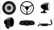 © creative - Silhouette set of vintage car parts representing mechanical components for classic auto restorations