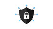 © YLONTE - A digital shield icon featuring a central padlock symbol with connected nodes on a white background