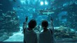 © Anwar - Two people view a large aquarium tank with sharks and diverse marine life