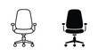 © VisionGrafix - Office chair vector icon isolated on white Black and white outline line art and solid glyph silhouette