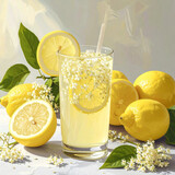 Lemonade with lemons and flowers