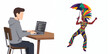 © dadra - Person coding while colorful dancer performs with umbrella