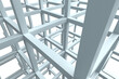 © VERSUSstudio - Interlocking structural grid of beams in white minimal framework for abstract background and architectural visualization .3d render