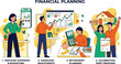 © Kalivmasa - Financial Planning Concepts Featuring People Budgeting Investing Retiring and Paying Off Debt for Personal Finance Success