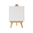 © Gwen - A blank white artist's canvas on a miniature wooden easel, isolated on a transparent background in a high-key studio. Concept of artistic potential