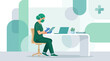 © nawang - Nurse working at desk with laptop and tablet, medical office illustration