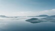 © Hashigo - 霧に包まれた湖と森の島 / Misty lake with forested island in morning fog (Generative AI)
