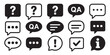 © MONSUR.99 - Set of question mark, QA, chat bubbles, exclamation and info speech boxes, frequently asked questions symbols.