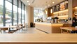 © Suparto - Premium wooden tabletop against an elegant cafe interior with oak, coffee, dining