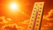 © Ahmed - Severe heatwave concept with a record high temperature thermometer under an intense burning sun and red sky