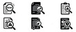 © MTRASHIDA - Corporate risk analysis report icon collection featuring magnifying glass searching documents financial charts checklists and contracts with security threats warning alerts business assessment.