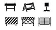 © MTRASHIDA - Construction road barrier icons set representing traffic safety street maintenance zone security boundary obstacles architectural site protection symbols industrial fence equipment set.