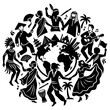 © DigitalStock - diverse international people dancing around the earth globe symbolizing global unity cultural diversity multicultural society.