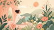 © Mucher - Woman Meditating Outdoors in Lush Garden with Mountains and Sunrise, Serene Lifestyle and Wellness Concept Art
